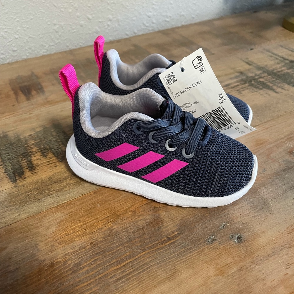 adidas Kids Navy Blue Sneakers with Pink Accents